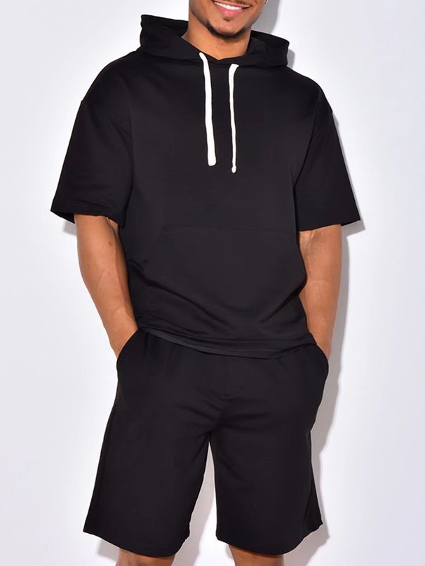 Men's Clothing Casual Sports Shorts Suit Solid Color Two Piece Suit_viptrois.com