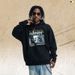 American High Street Style Letter Print Fleece-lined Autumn And Winter Hooded Sweatshirt, Trendy Loose-fitting_viptrois.com