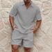 Men's Summer Waffle Knit Polo Shirt & Shorts Set - Breathable Lightweight Casual Outfit For Gym, Travel & Daily Wear_viptrois.com