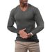 Men's Ribbed Knit V-Neck Long Sleeve T-Shirt – Athletic Fit Stretch Polyester (Gym Essentials, Breathable, Slim Cut, 6 Modern Colors)_viptrois.com