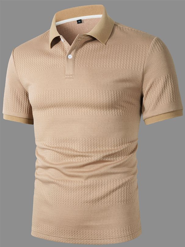 Men's Textured Polo Shirt, Breathable Short-Sleeve Casual Top With Jacquard Pattern, Slim Fit Summer & Fall T-Shirt For Daily Wear_viptrois.com