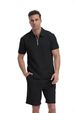 Men's Clothing Sports Suit Men's Summer Solid Color Casual Trend Breathable Small Plaid Lapel Shirt T Shirt Shorts Suit_viptrois.com