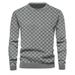 Men's Jacquard Knit Sweater – Heavyweight Geometric Crewneck Pullover (Black/Grey/Khaki) – Breathable Polyester Blend For Smart Casual Wear_viptrois.com