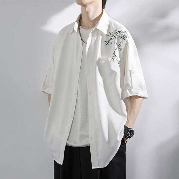 Short Sleeved White Shirt, Men's Trendy Ice Silk Quick Drying Jacket, 7-quarter Sleeved Shirt, Summer_viptrois.com