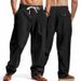 Cross-border European And American Vacation Men's Loose Linen Casual Wide-leg Trend Beach Sports Four-season Breathable Trousers_viptrois.com