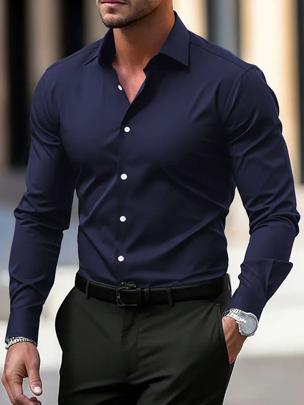 Spring And Autumn White Long Business Formal Slim Fit Professional Plus Size Black Short Sleeve Workwear Office Men's_viptrois.com