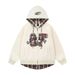 Two-Piece Pachwork Plaid Hooded Cardigan Sweashir Men's Trendy Brand Five-Poined Sar Leer Loose Casual_viptrois.com