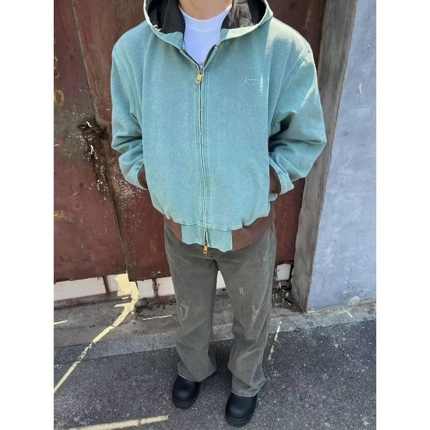 Washed Trendy Brand Short Jacket Hooded, Niche Men's And Women's High Street Workwear Jacket Hooded_viptrois.com