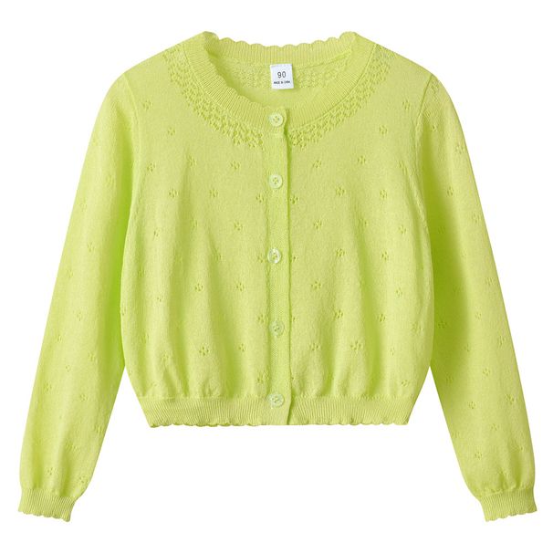 Korean Style Imitation Linen Children's Hollow Sweater Jacket Short Top Summer Sun Protection Air Conditioning Shirt Girls Knitted Cardigan Thin_viptrois.com