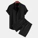 Men's Casual Loose Multicolor Beach Wear Pit Stripe Short Sleeve Suit Two Piece Set_viptrois.com