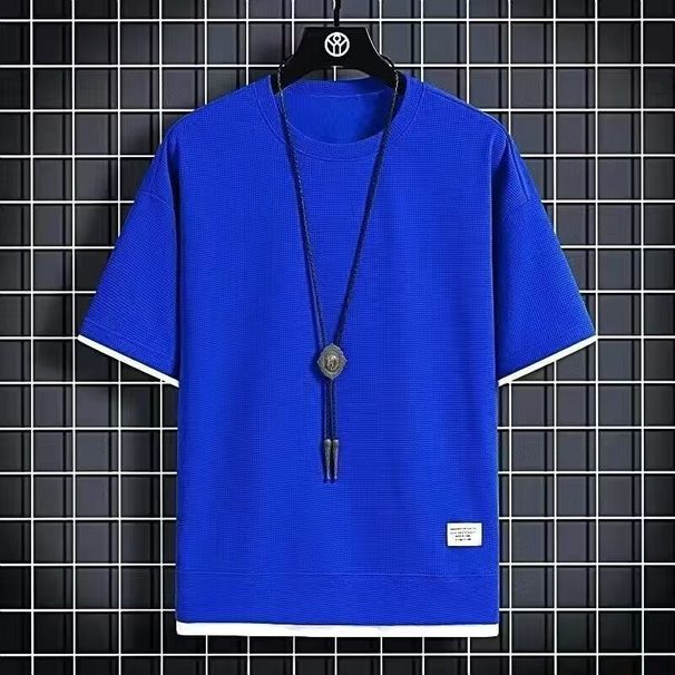 Men's Clothing Waffle Short Sleeved T Shirt Summer Thin Loose Versatile Casual T Shirt Half Sleeved Top_viptrois.com