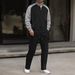 Men's Retro Half-Zip Sweatshirt – Stylish Contrast Panel Long Sleeve Pullover (S-Xxxl, Stand Collar, Polyester Blend)_viptrois.com