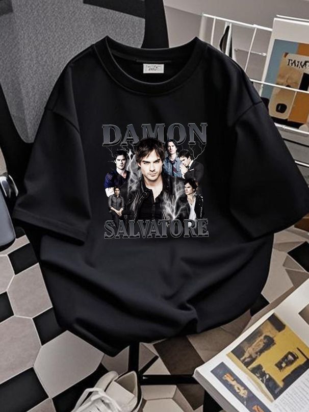 Rare Damon Salvatore Ian Somerhalder T-shirt New Black All Size Tee Versatile Slightly Streetwear Casual Designer Clothes Soft Homme Breathable_viptrois.com