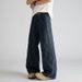Splicing Black Jeans Men, Loose College Style Wide Straight Leg Pants, Fashionable And Versatile Work Pants For Men_viptrois.com