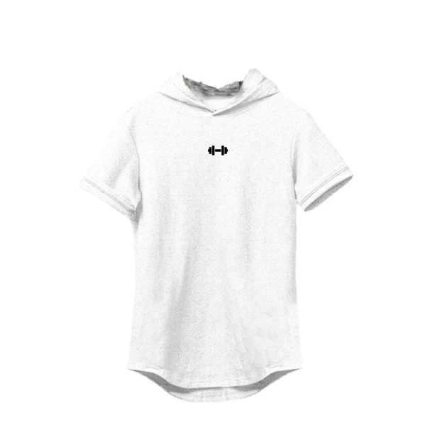 Fitness Hooded Short Sleeve American Fitness T-Shirt Slim Elastic Top Foreign Trade Bottom Shirt Cotton Sweat Absorbing_viptrois.com