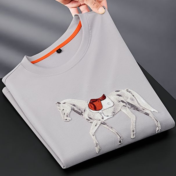 Men's Clothing luxury warhorse towel embroidery men's short sleeved T shirt summer new breathable leisure ice silk round neck T shirt trend_viptrois.com