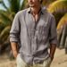 Herren-Hemden Aus Baumwolle Und Leinen, Umlegekragen, Solides Hawaii-Hemd, Leicht, Atmungsaktiv, Weißes Hemd, Lässig, Große Größe, Streetwear_viptrois.com