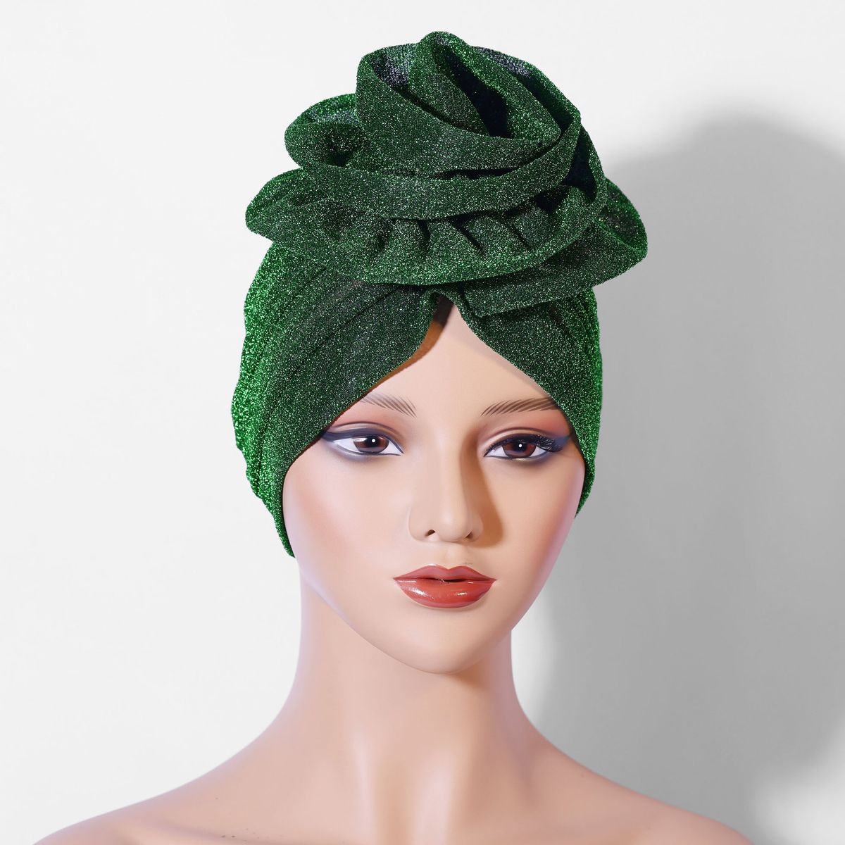 Solid & Multi-Color Silk Headscarf – Women's Fashionable Large Flower Turban Hat (Indian-Style Pleated Headwear, Bright & Elegant)_viptrois.com