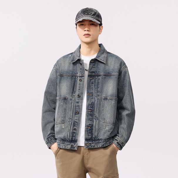 American Vintage Washed Denim For Spring And Autumn New Style Loose Casual Jacket Workwear Top Trendy Men's Clothing_viptrois.com