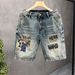 Men's Clothing Embroidered Denim Shorts Trendy Loose Thin Shorts_viptrois.com