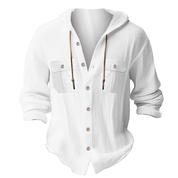 2025 Cross-Border European And American Four Seasons New Cotton Linen Long Sleeve Cardigan Loose Solid Color Hooded_viptrois.com