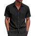Summer Men's Woven Lapel Solid Color Large Size Casual Simple Business Short Sleeved Shirt Men_viptrois.com
