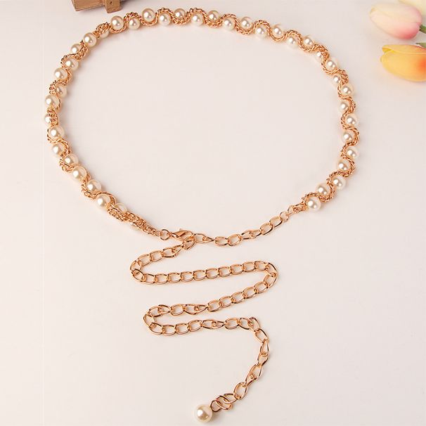 New Women's Metal Waist Fashionable, Elegant, Versatile Pearl Aluminum Chain Clothing Paired With Belt_viptrois.com