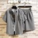 Men's Clothing Fashion Short Sleeved Shirt Suit Casual Solid Color Shirt Shorts Sports Two Piece Suit_viptrois.com