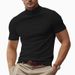 Summer New Men's Casual T-Shirt Fashion Half High Collar Slim Fit Solid Color Base Shirt Trend_viptrois.com