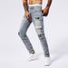 Men's Premium Distressed Denim Jeans With Patchwork Details - Vintage Wash Tapered Fit Streetwear Pants_viptrois.com