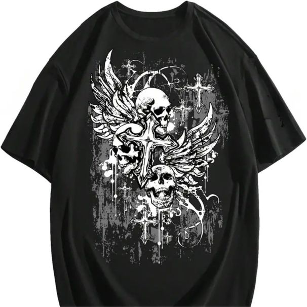 Men's Clothing Men's Gothic T Shirt Skull Print Short Sleeve Street Style T Shirt_viptrois.com