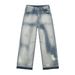 Men's Clothing Niche High Street Vibe Heavy Ink Splashing White Personality Raw Edge Distressed Jeans_viptrois.com