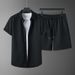 Men's Clothing Spring And Summer New Men's Casual Sports Suit Knitted Pattern Fashion Loose Short Sleeve Two Piece Suit_viptrois.com