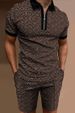 Men's Clothing 2024 New Wholesale Foreign Trade Men's Open Collar Zipper Shirt 3d Printed Men's Short-Sleeved Beach Pants Two-Piece Suit_viptrois.com