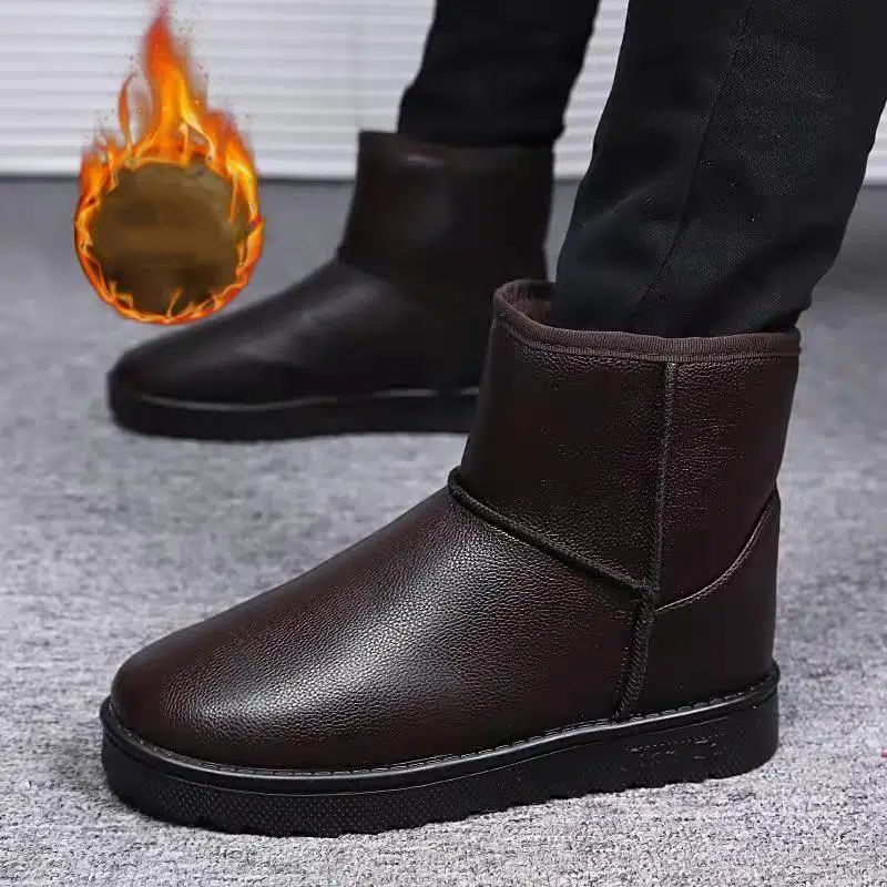SHLIANG New Winter Snow Boots Men High Top Fluffy Boots High Quality Waterproof Leather Boots Fashion Outdoor Men Non-Slip Ankle Boots X0080_viptrois.com