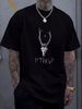 Men's Myrkur Deer Skull Tee (Black) T-shirt Small Black Fashion Stylish Streetwear Stretched Top For Everyday Wear Homme Summer Breathable_viptrois.com