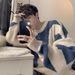 Pure Color-Block Pullover For Men Trendy Design Niche Couple Knitwear Ins Japanese Retro Lazy Style Knitted Sweater_viptrois.com