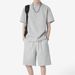 Men's Summer Fashion Casual Sports Suit Deconstructed Patchwork Solid Color Short Sleeved Shirt And Shorts Two Piece Set_viptrois.com