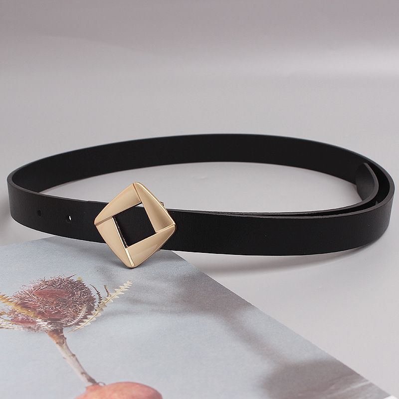 Korean style simple and versatile square buckle cowhide belt for women, decorative jeans, jacket, fashionable and casual waist belt_viptrois.com