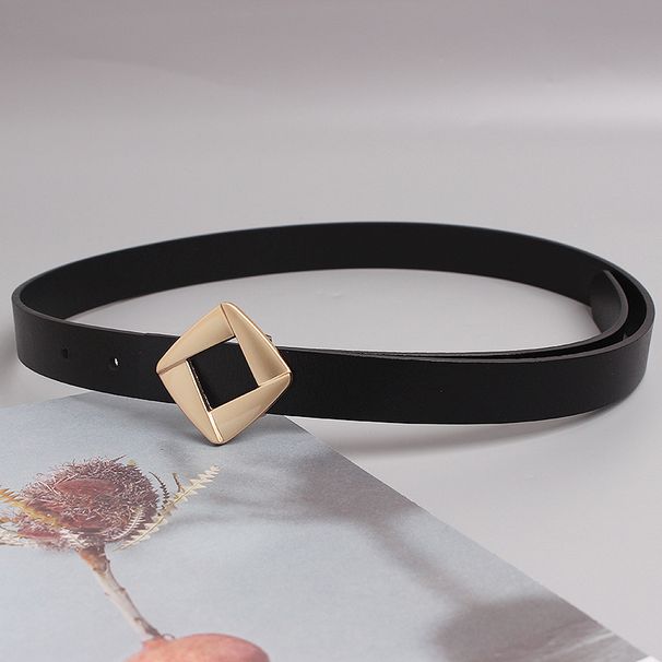 Korean style simple and versatile square buckle cowhide belt for women, decorative jeans, jacket, fashionable and casual waist belt_viptrois.com
