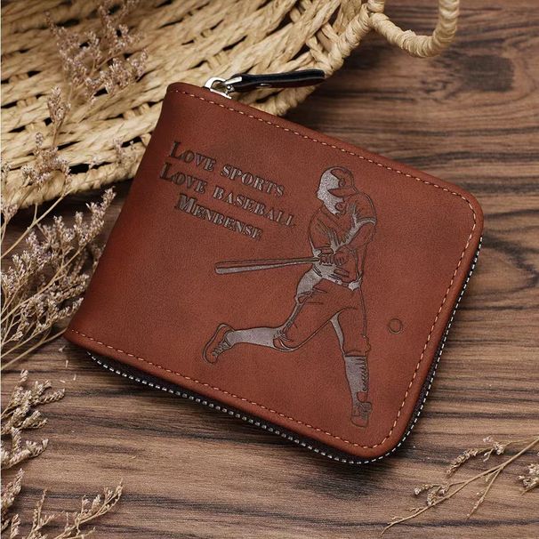Wallet Card Cases Baseball Player Embossed Men's Short Chain Wallet Large Capacity Three Fold Coin Bag_viptrois.com
