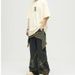 Men's Clothing Five Pointed Star Design Jeans For Men, American Retro Big Pockets, Raw Edges, Distressed Washed High Street Workwear Wide Leg Trousers_viptrois.com