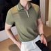 Men's Half Zip Short-Sleeved Polo Shirt Color-Block Ice Silk Stretch Casual Thin Top Recommended by Douyin And Xiaohongshu_viptrois.com