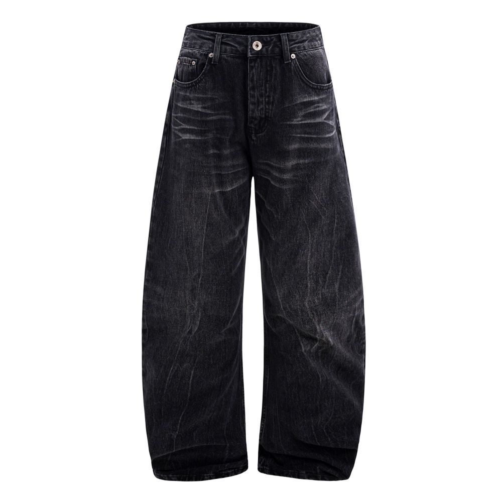 Washed Vintage Punk Oversized Denim Scimitar Men's Street Style Versatile Loose Casual Long Pants_viptrois.com