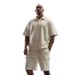 Men's Clothing Summer Texture Heavy Lapel T Shirt Suit Simple Loose Large Size Sports Print Short Sleeved Men's Polo Shirt_viptrois.com