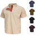 Men's Corduroy Henley Shirt - Short Sleeve Casual T-Shirt With Button Placket (S-5XL, Breathable Polyester, Relaxed Fit)_viptrois.com