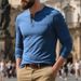 Premium Comfort Men's Long Sleeve Round Neck T-Shirt - Soft Breathable Fabric, Relaxed Fit, Classic Solid Colors_viptrois.com