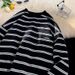 Round Neck Striped Sweatshirt For Men, Spring And Autumn, Hong Kong Style, Loose Fit, Student Couple Jacket, Trendy_viptrois.com