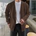 Men's Solid V-Neck Knit Cardigan - Lightweight Open Front Sweater For Autumn, Casual Loose Fit, Versatile Styling_viptrois.com