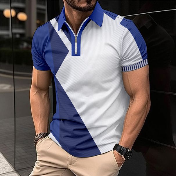 New Men's POLO Shirt, Men's T-Shirt, Patchwork Print, Lapel, Check Shirt, Short Sleeve, Casual And Comfortable Men's Clothing_viptrois.com